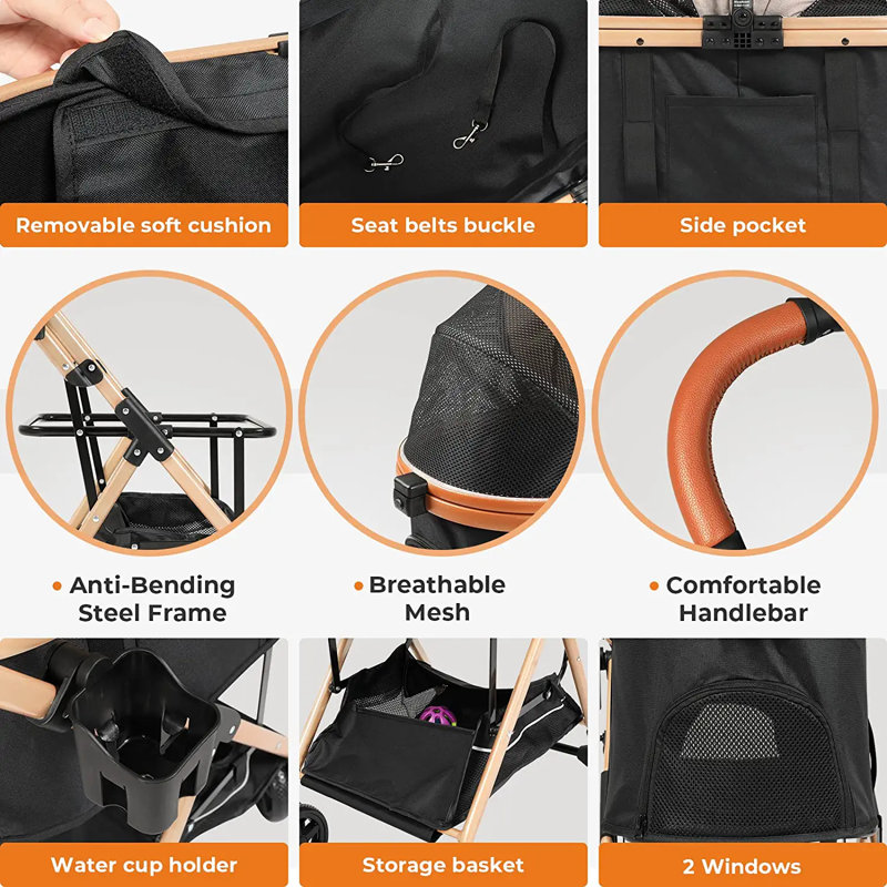 VIAGDO Pet Stroller Premium 3in1 For Medium Small Dogs Cats